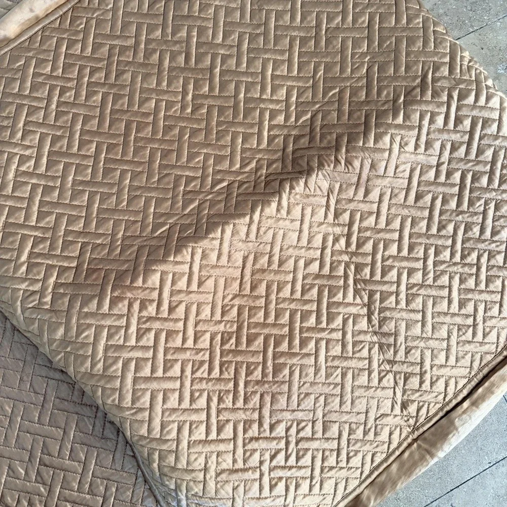 Fieldcrest Euro Pillow Shams Set Of 2 Gold Quilted Satin Geometric Pattern Soft